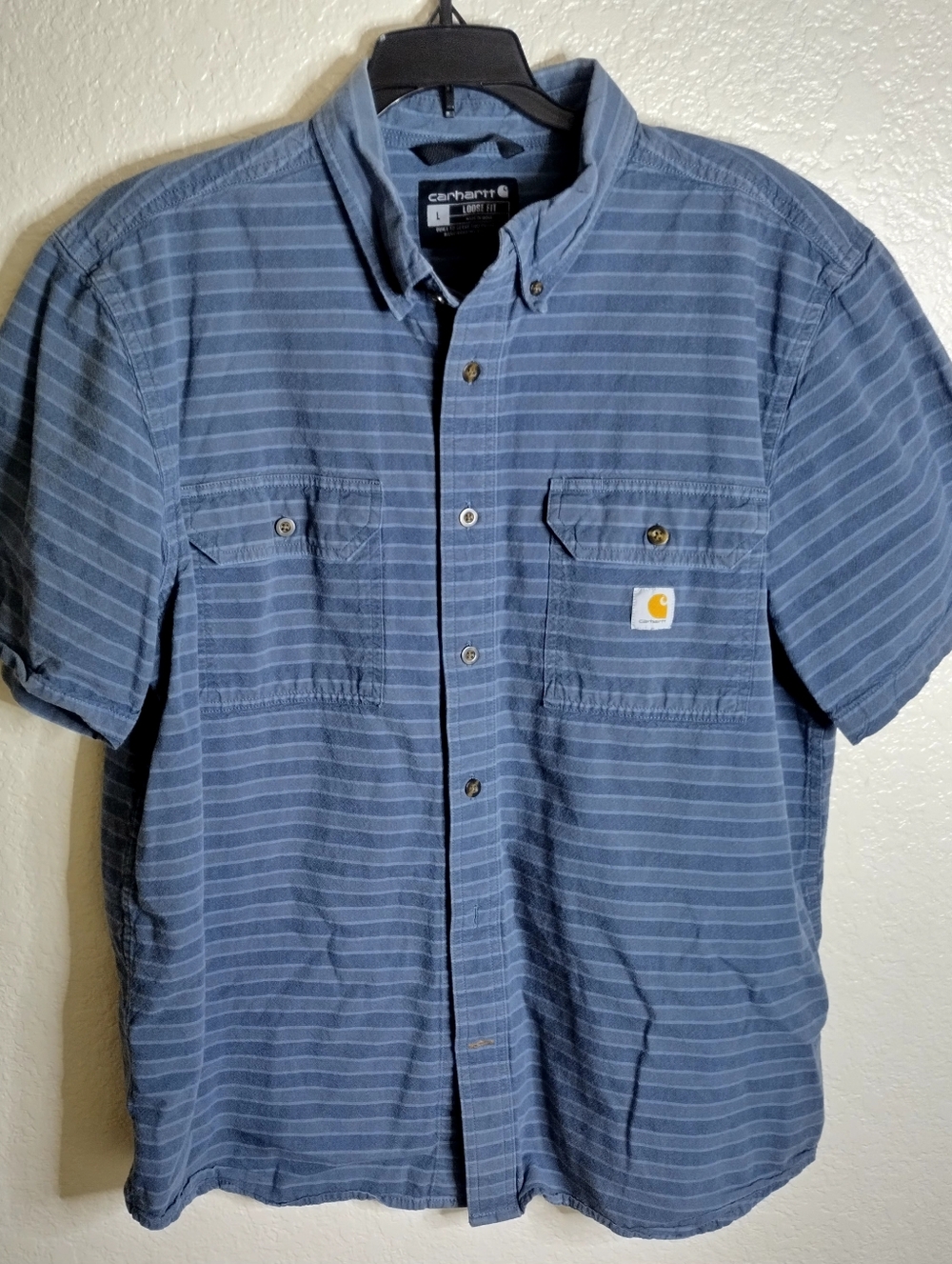 Carhartt Loose Fit Midweight Short Sleeve Blue Plaid Shirt Sz L